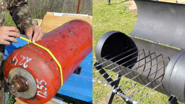 Мангал из газового баллона с коптильней, казаном. Чертеж с размерами